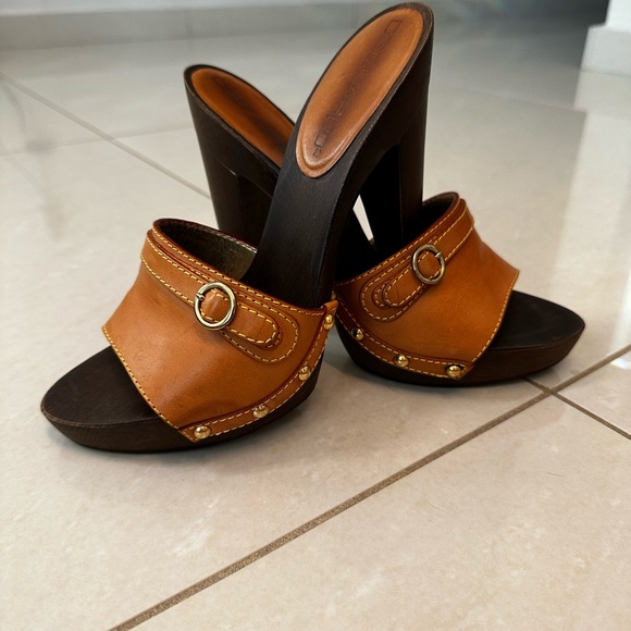 DSQUARED2 tan leather with wooden sole sandal - Picture 3 of 8